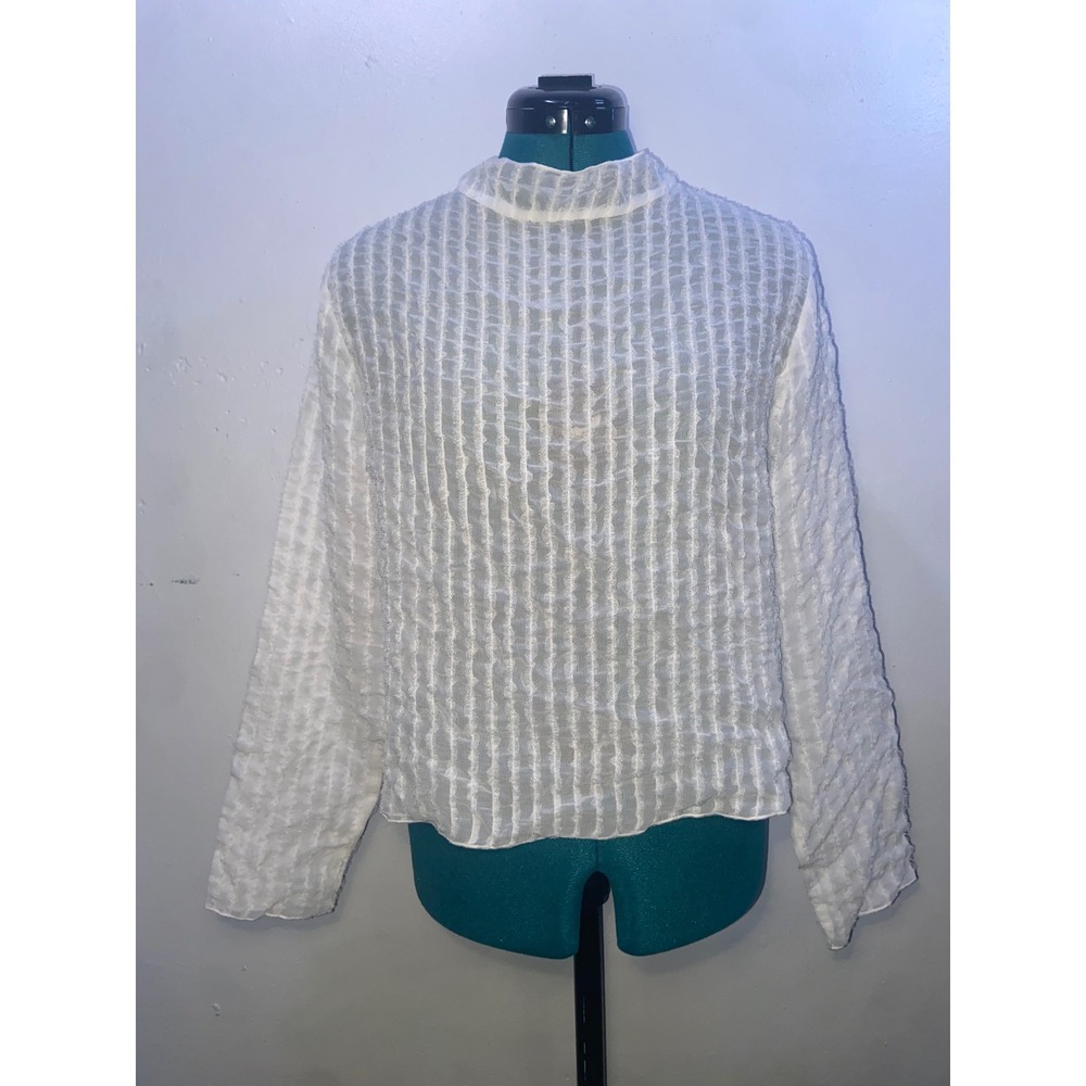 DAZY White Textured Sheer Mock Neck Blouse Long Sleeve Keyhole Dainty Coquette